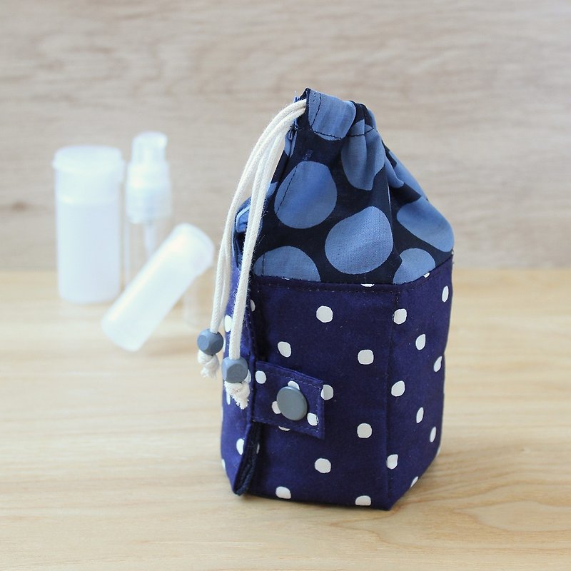 Travel Kit POUCH 兩用 小瓶收納包 旅行装或精油 藍紫圓藍白圓點 - 其他 - 棉．麻 藍色