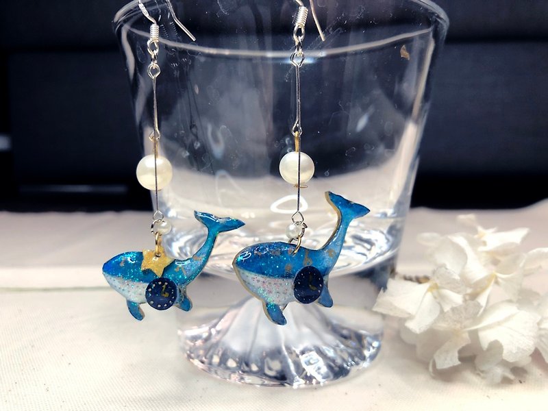 Time's Whale Hand-made Earrings - Earrings & Clip-ons - Other Materials Blue