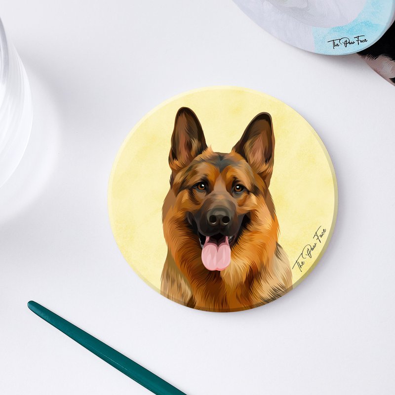 German Shepherd -round ceramic absorbent coaster/animal/homeware - ที่รองแก้ว - ดินเผา 