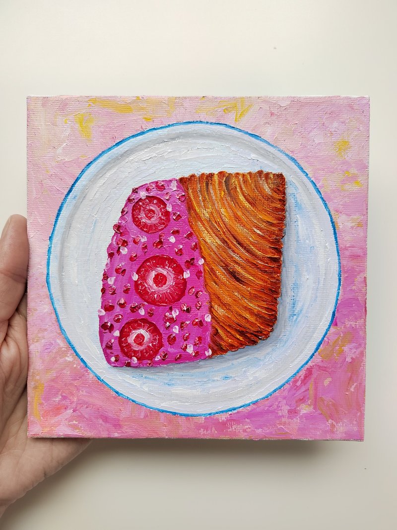 Croissant Oil Painting, Food Painting, Pink Flat Croissant Painting, Food Art - Wall Décor - Other Materials Pink