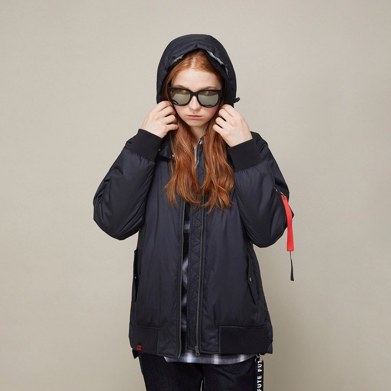 【中性款】 多穿法鋪棉飛行外套 / 黑色 - 女大衣/外套 - 聚酯纖維 黑色