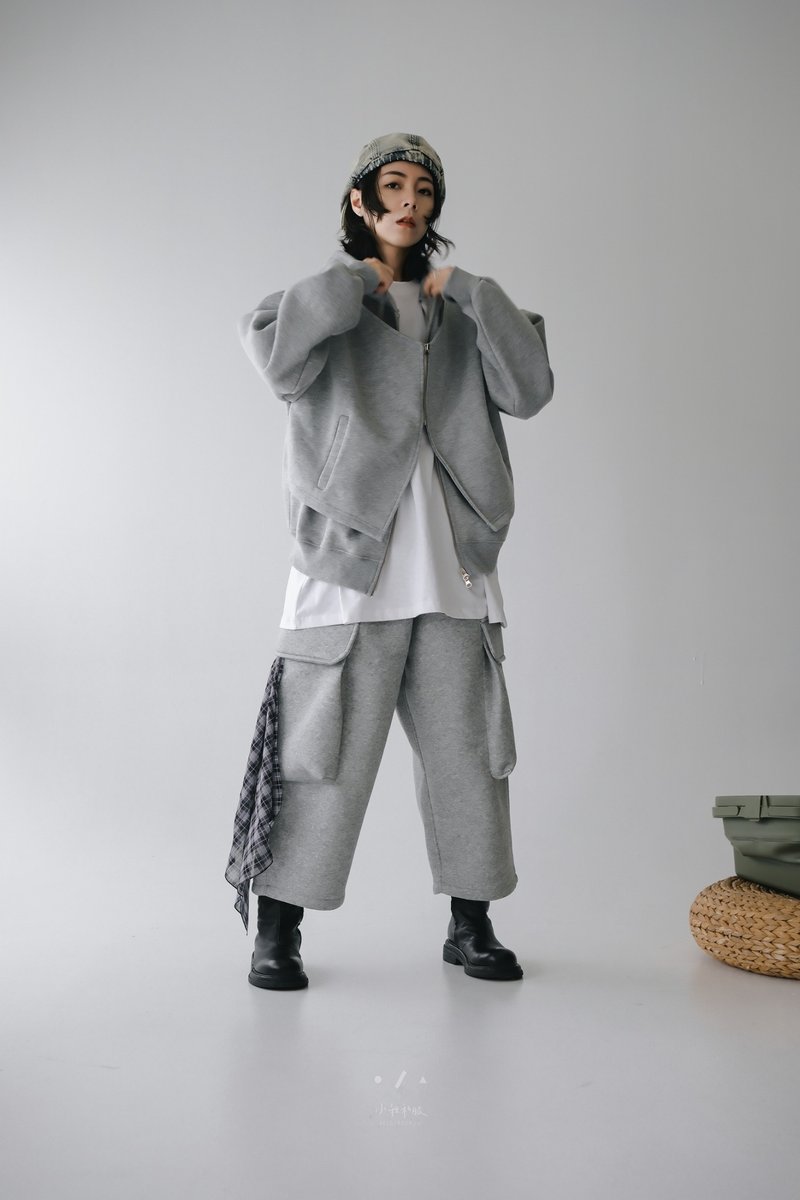 重磅出擊立體口袋八分太空褲 - 2色 - 女長褲 - 棉．麻 灰色