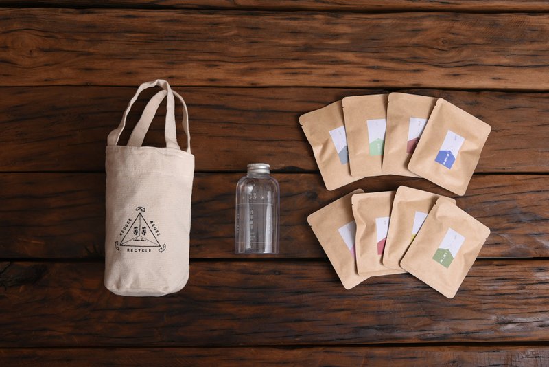 Goody Bag -週年慶隨行組/八款原葉茶包+手提飲料袋+PET冷泡瓶/ - 茶葉/茶包/水果茶 - 新鮮食材 白色