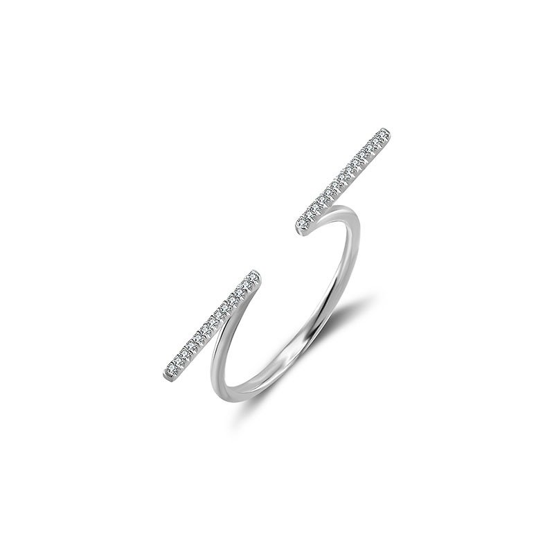 18k開放式線形鑲嵌鑽石戒指 - 戒指 - 寶石 灰色