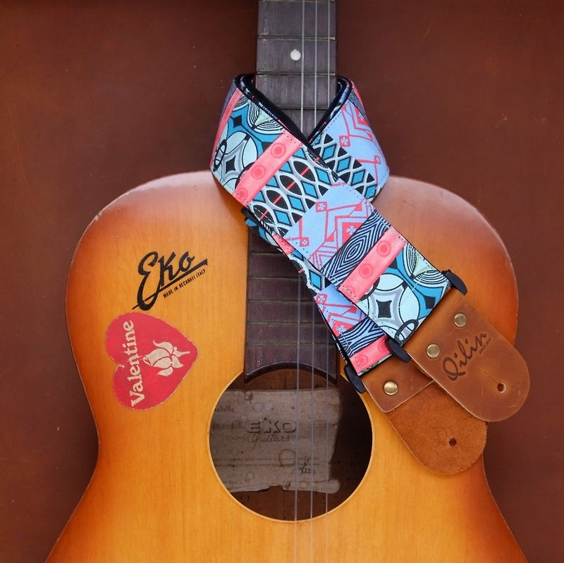 Mint Retro Style Guitar Strap - กีตาร์เครื่องดนตรี - หนังแท้ สีน้ำเงิน
