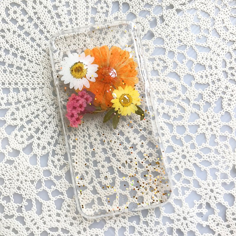 iPhone 7 手機殼 Handmade Pressed Flowers Case 押花 乾燥花 橙色壓花 023 - 手機殼/手機套 - 植物．花 橘色