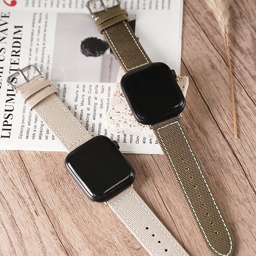 W.WEAR 時間穿搭 Apple watch - 【迎接夏日的帆布系列】車線帆布蘋果錶帶