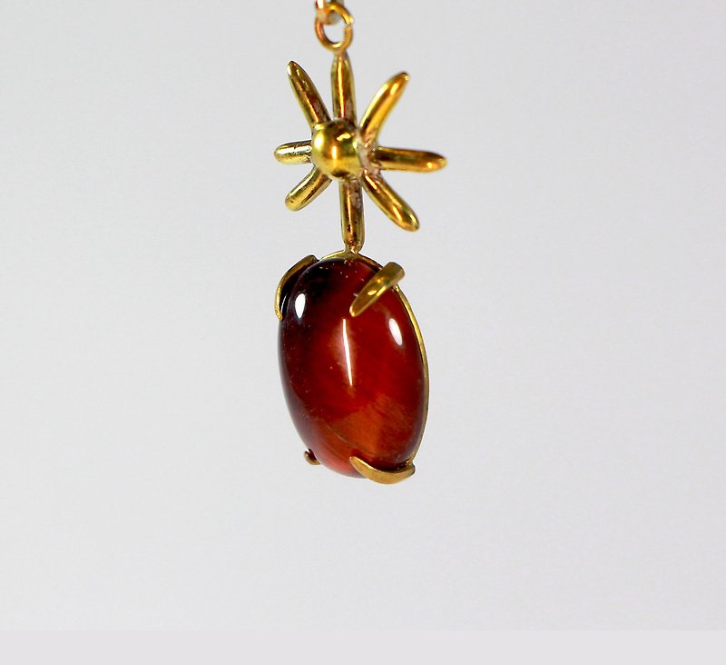 Sun. Stone. Bronze. Single earring. - Earrings & Clip-ons - Gemstone Red