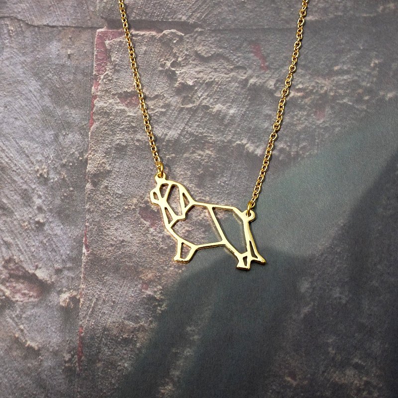Cavalier king charles spaniel, Origami Dog Necklace, Gift for her, Gold Plated - Necklaces - Copper & Brass Gold