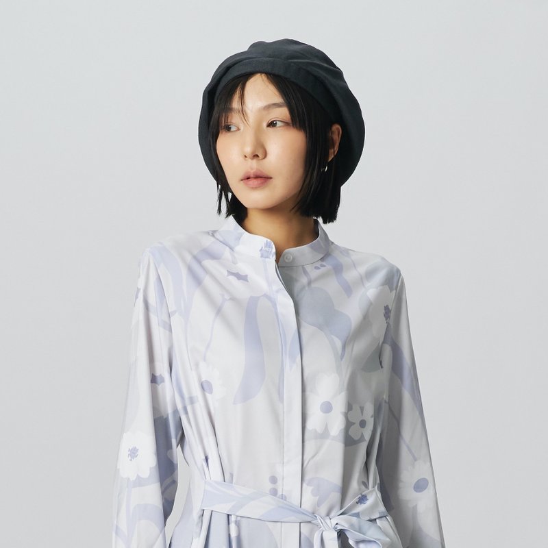 【新年限定・一套穿搭】印花襯衫洋裝+藍色貝蕾帽 3999元 - 帽 - 聚酯纖維 藍色