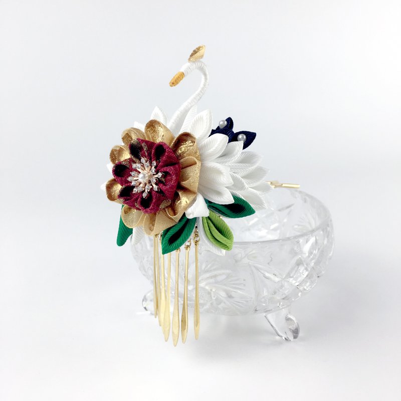 Kaika Ato  / 雲中白鶴 / 日式和風布花 / 布花 / つまみ細工花簪 - 髮夾/髮圈 - 其他材質 白色
