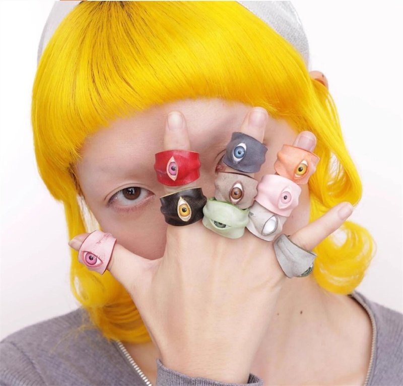 Many colors All eyes leather eye ring vertical version women's size men's size - แหวนทั่วไป - หนังแท้ หลากหลายสี