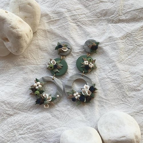 MAUREEN 莫林 莫林-六月乾燥花系列-經典大三環式-手作軟陶耳環