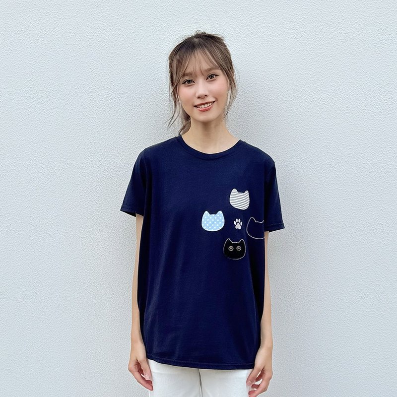 Hana Mokuba  圓領貓咪貼布T恤 - 女 T 恤 - 其他材質 