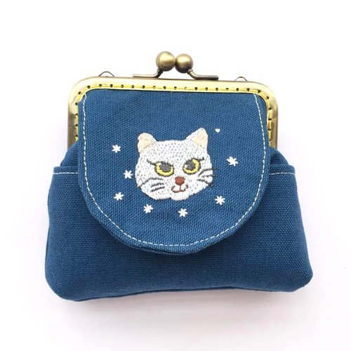 刺繡猫口ゴールド多目的バッグ