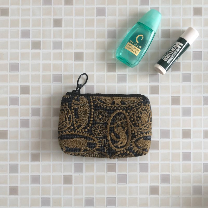 mina perhonen jungle relief mini mini pouch zero coin pouch - Coin Purses - Cotton & Hemp Brown