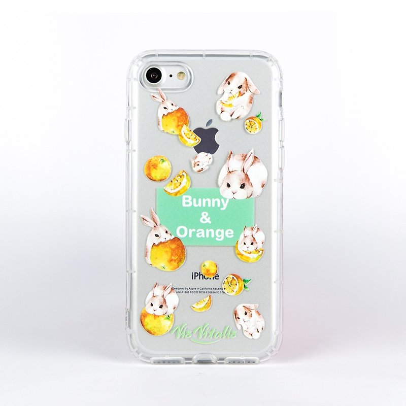 [Fruit Series Bunny and Orange] Transparent Air Compression Soft Shell / Mobile Phone Case - Phone Cases - Plastic Green