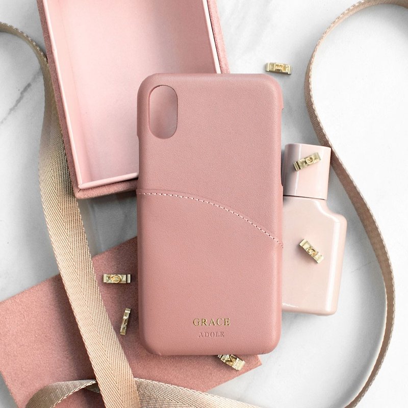 Can be engraved iPhone X 5.8 inch leather waterproof phone case-smoky pink - เคส/ซองมือถือ - หนังแท้ สึชมพู