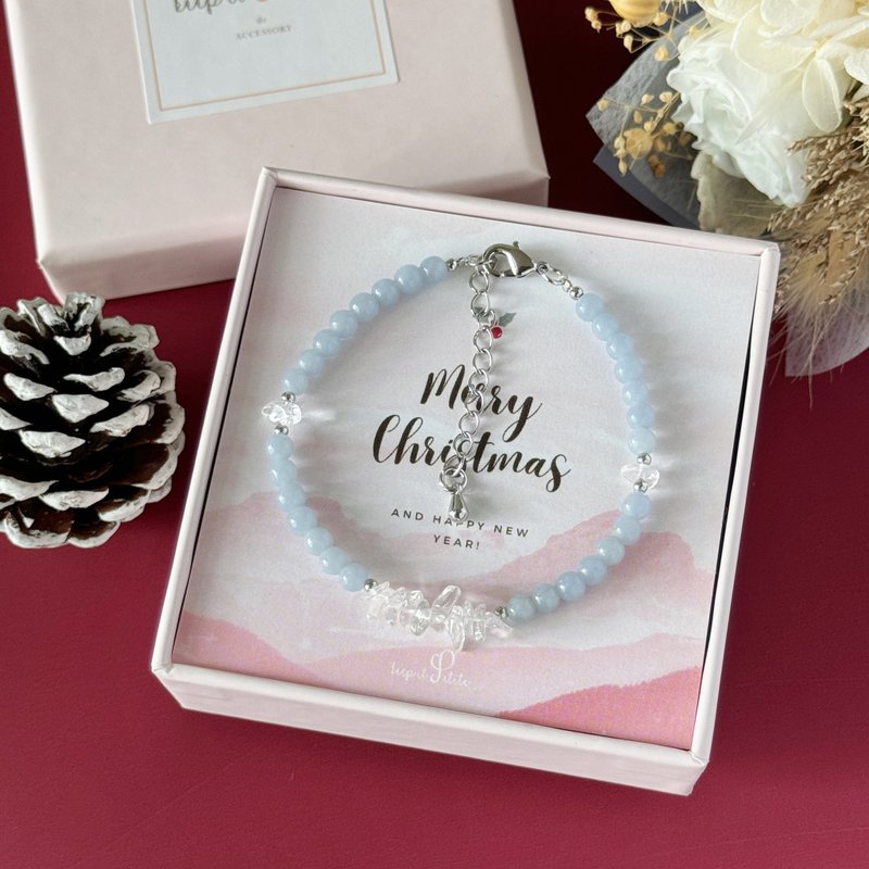 Christmas gift | Healing Stone to soothe emotions | Angel Stone white crystal bracelet - สร้อยข้อมือ - คริสตัล สีน้ำเงิน