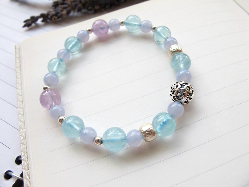 Sea water sapphire x blue agate x amethyst x925 silver [Wen Yun] - hand-created natural stone series - Bracelets - Crystal Multicolor