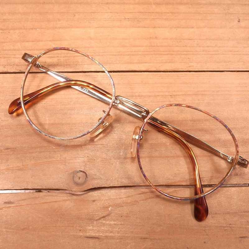 老骨頭 類豹紋圓框金屬鏡框M 古董 vintage - 眼鏡/眼鏡框 - 其他金屬 多色