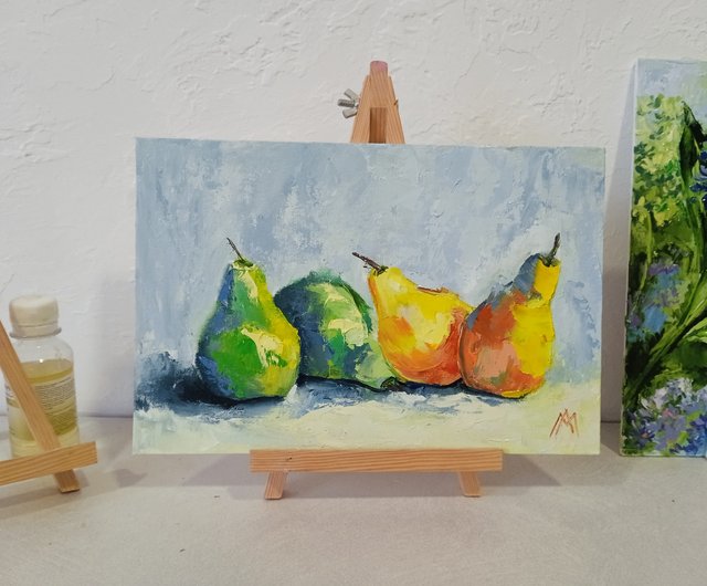 果物の絵 梨の絵 オリジナルアート キャンバスに油彩 20*30cm