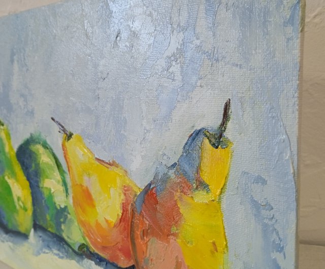 絵画　油絵　原画　一点物　北欧　フルーツ　洋梨　グリーン　SM 絵画 油絵 原画 一点物 北欧 フルーツ 洋梨 グリーン SM 絵画