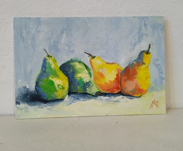 果物の絵 梨の絵 オリジナルアート キャンバスに油彩 20*30cm