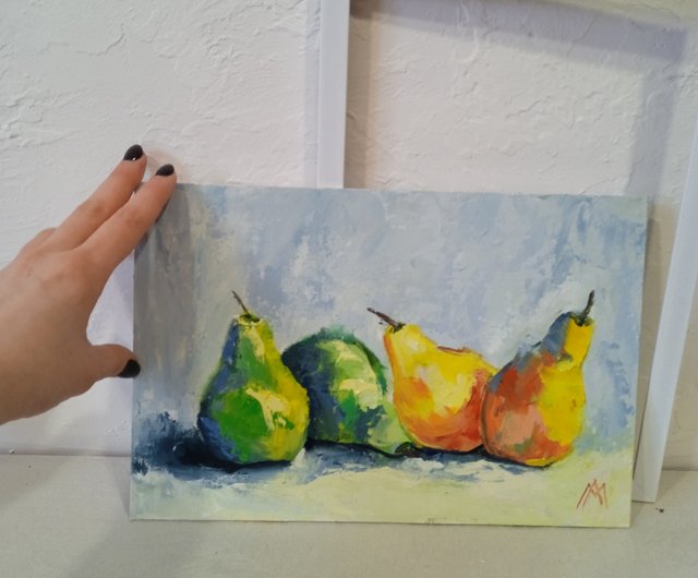 果物の絵 梨の絵 オリジナルアート キャンバスに油彩 20*30cm