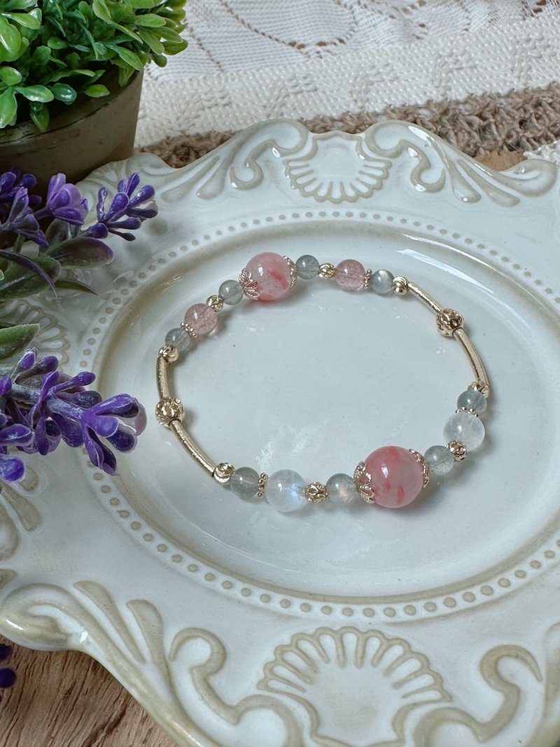 薔薇夢境 l 薔薇輝石 月光石 拉長石 草莓晶 水晶手鏈 - 手鍊/手環 - 水晶 粉紅色