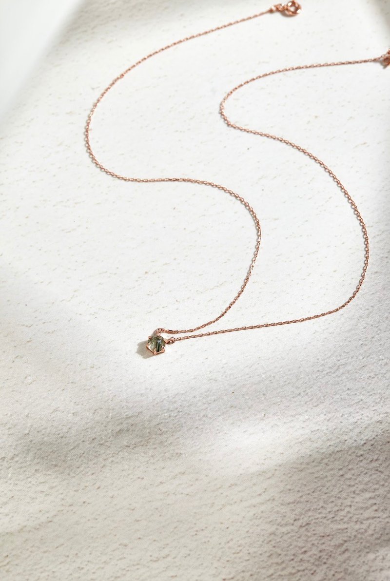 玫瑰切割綠髮晶925純銀項鏈(銀/玫瑰金/18K金) - 項鍊 - 純銀 綠色