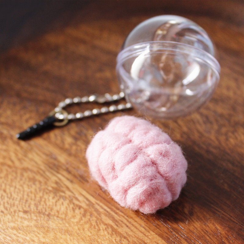 Sheep blankets brain Charm Brain Pendant / wool felt head mini key ring / pink pink (attached headset dust plug) - ที่ห้อยกุญแจ - ขนแกะ สึชมพู