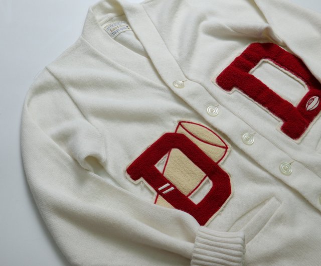 60s 70s Sand Knit white American football campus sweater