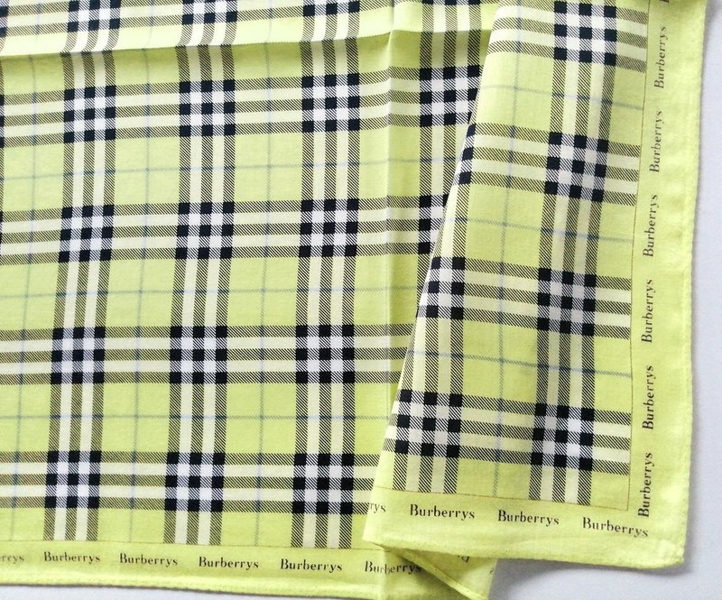 Burberry Vintage Handkerchief Check Plaid Pocket Square 20 x 20 inches - 手帕 - 棉．麻 黃色