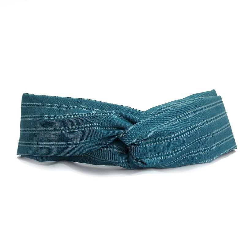 Blue Ocean Striped Cross Headband - ที่คาดผม - ผ้าฝ้าย/ผ้าลินิน สีน้ำเงิน
