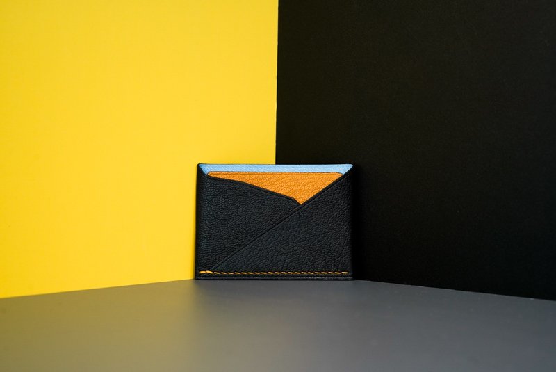 Lightweight leather card holder, simple handmade [Free color matching and engraving can be customized] Black - Card Holders & Cases - Genuine Leather Black