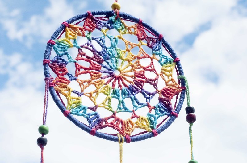 Boho ethnic wind hand-woven cotton and linen rainbow color dream catcher - forest rainbow crochet lace - ของวางตกแต่ง - ผ้าฝ้าย/ผ้าลินิน สีน้ำเงิน