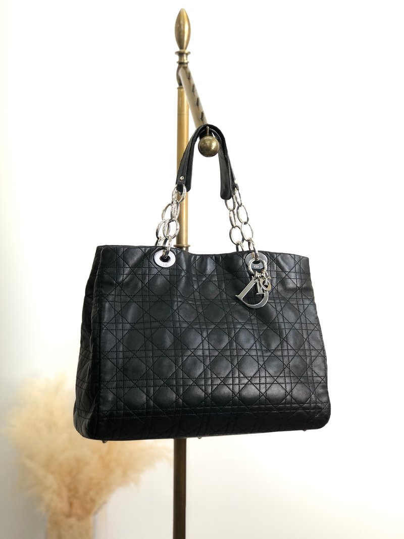 【 日本直送　名牌中古包 】Christian Dior クリスチャン ディオール レディディオール トートバッグ ブラック レザー カナージュ niu5pt - 手提包/手提袋 - 真皮 黑色