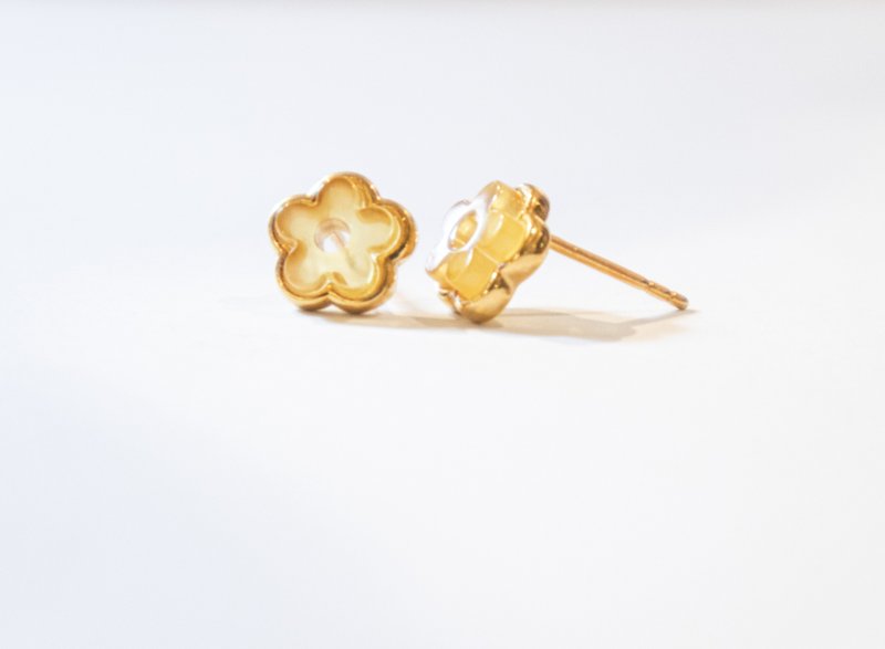 925 Silver AMBER. Flower. Earrings. Studs - ต่างหู - เครื่องเพชรพลอย สีทอง