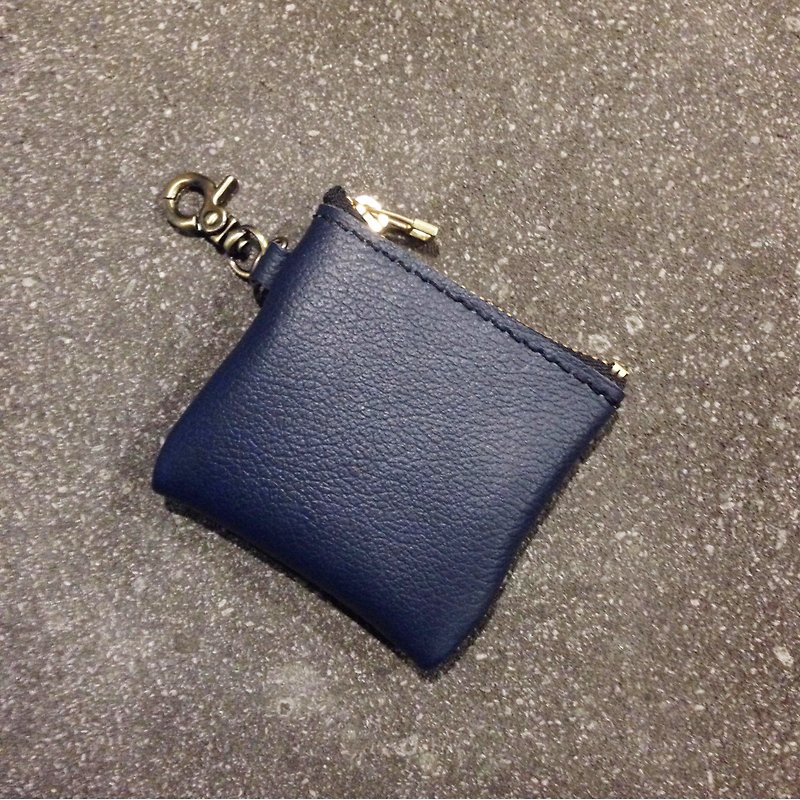 Small item storage bag navy blue earphone coin bag - Other - Genuine Leather Blue