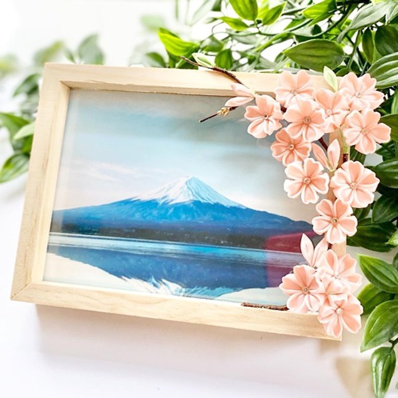 つまみ細工　フォトフレーム　富士山　桜　インテリア - フォトフレーム - コットン・麻 ピンク