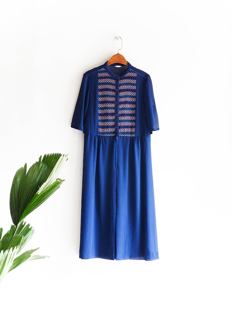 River Hill - Okinawa deep indigo Bench sea youth Letters antique-piece silk dress overalls oversize vintage dress - One Piece Dresses - Silk Blue