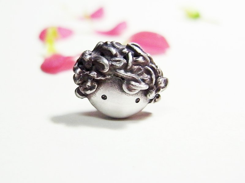 Handsome Boy With Curly Hair--Little Cute Head --Sterling Silver Stud Earrings - ต่างหู - เงิน สีเทา