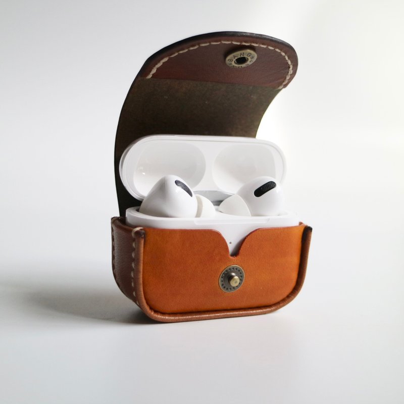 AirPods pro 2 皮革保護套 保護殼 收納皮套 ----焦糖柑橘 - AirPods/耳機保護套 - 真皮 咖啡色