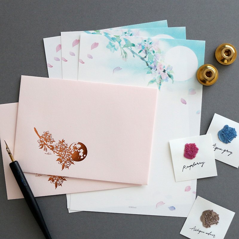Night cherry blossom letter set - ซองจดหมาย - กระดาษ สึชมพู