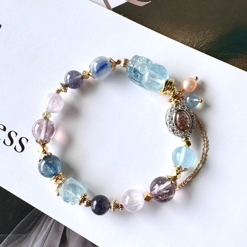 守護女孩的幸福 高冰托帕貔貅 藍綠晶 血滴堇青 紫超七 - 手鍊/手環 - 半寶石 
