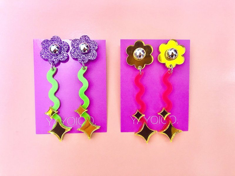 KIRAKIRA FLOWER / pierced earrings・clip-on earrings - ต่างหู - อะคริลิค หลากหลายสี