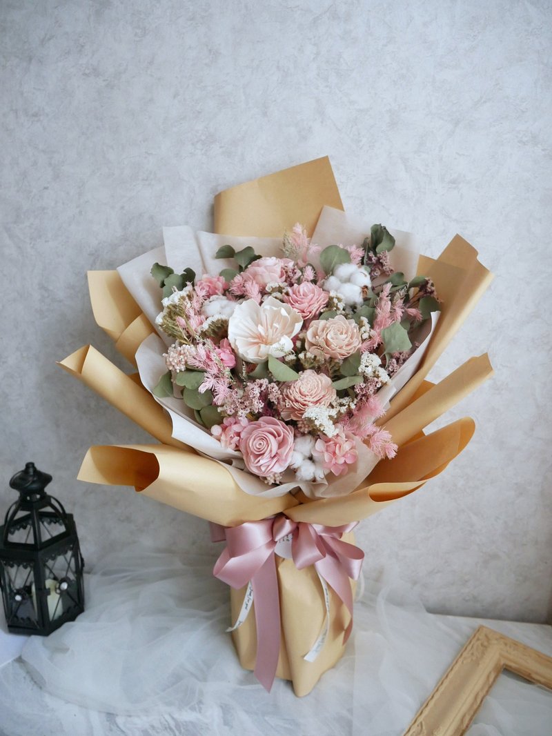 大型粉色乾燥花束【絡纓】七夕情人節/結婚/生日/畢業花束/客製 - 乾燥花/永生花 - 植物．花 粉紅色