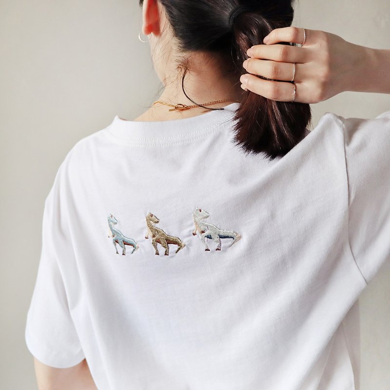 MIT Embroidered Cotton Soft Neutral Tee / Tyrannosaurus Group - Women's T-Shirts - Cotton & Hemp Khaki