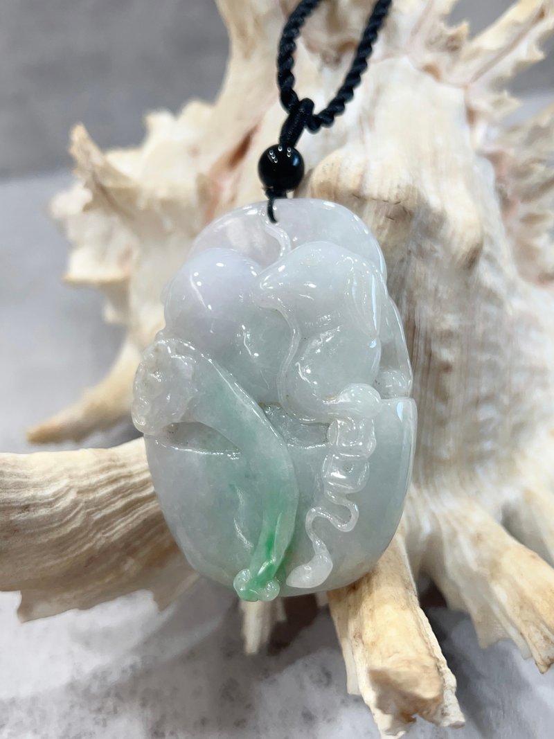 天然翡翠項鍊 白底青 緬甸玉 A貨 如意羊 附證書 附贈編織黑繩 - 項鍊 - 玉石 